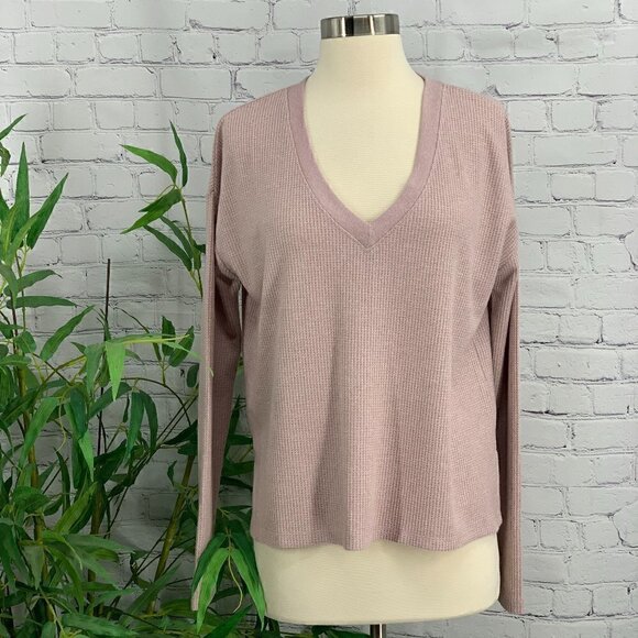 Double Zero Tops - Double Zero Dusty Pink Waffle Knit Lounge Top